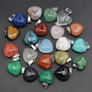16MM Stone Heart Pendants Assorted Charms for Jewelry Making 25Pcs