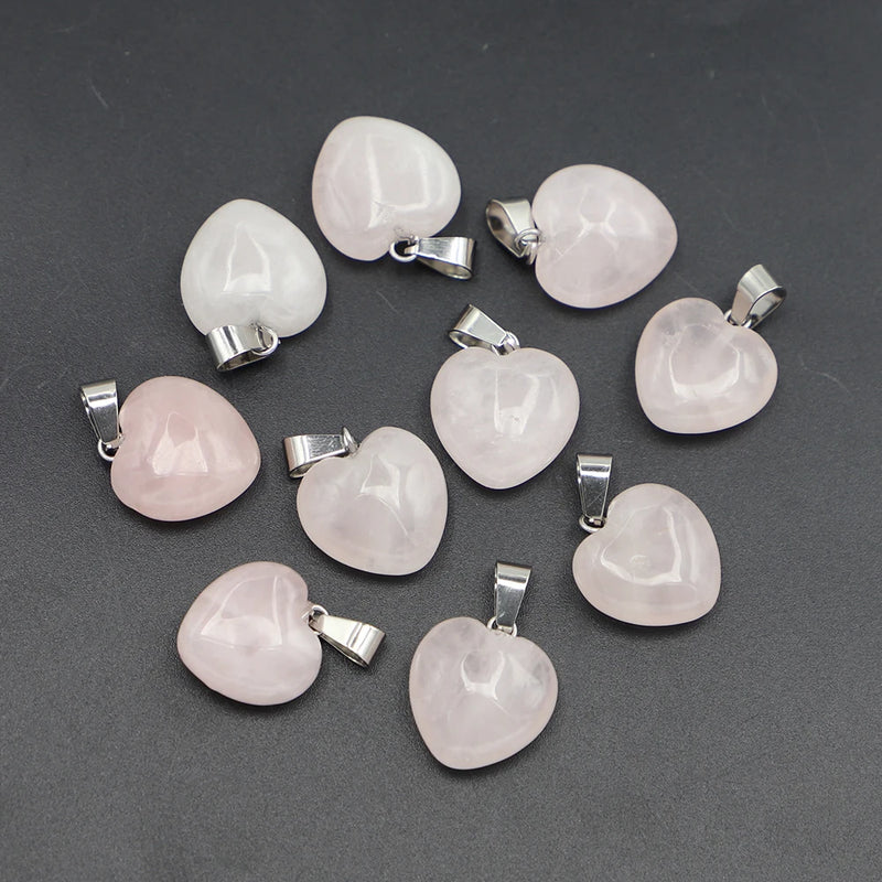 16MM Stone Heart Pendants Assorted Charms for Jewelry Making 25Pcs