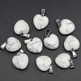 16MM Stone Heart Pendants Assorted Charms for Jewelry Making 25Pcs