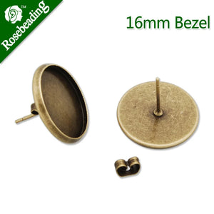 16MM Round Bezel Stud Earring, Antique Bronze Earring Bezels