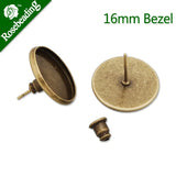16MM Round Bezel Stud Earring, Antique Bronze, 50pcs/Lot