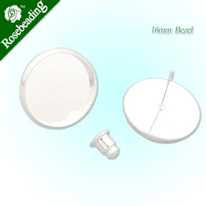 16MM Round Stud Earring, Silver, 50pcs/Lot