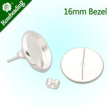 16MM Stud Earring Silver Plated Earring Bezels Blank 50pcs/Lot