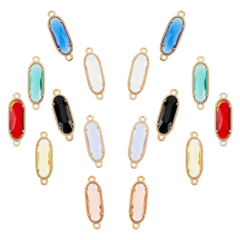 16PCS Glass Links with Alloy Findings 21x7mm Faceted Oval Mixed Colors