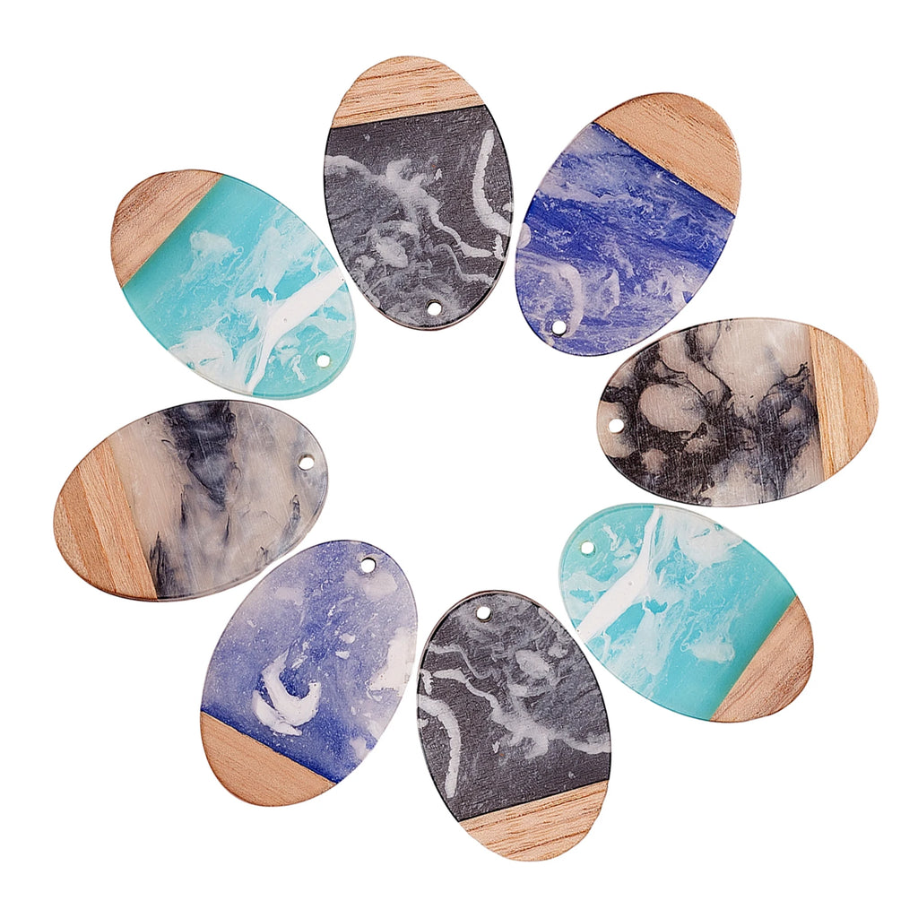 16Pcs Resin & Walnut Wood Pendants for DIY Jewelry Making