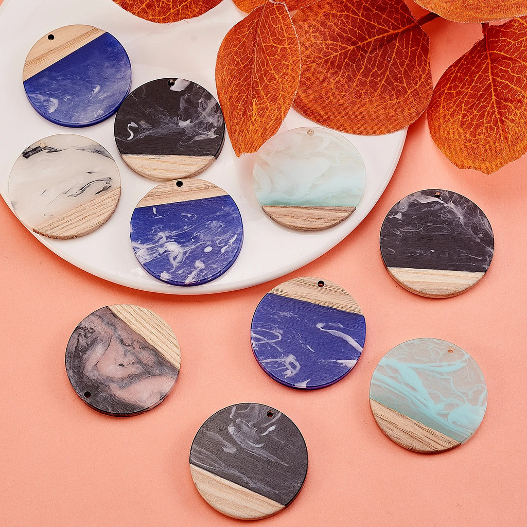 16Pcs Resin & Walnut Wood Pendants for DIY Jewelry Making