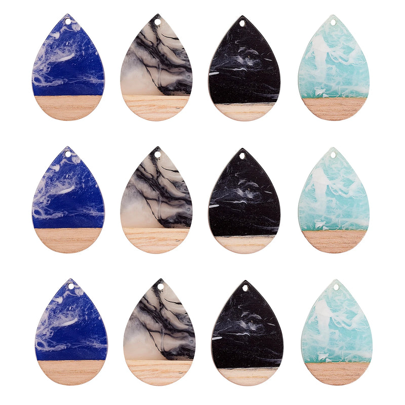 16Pcs Resin & Walnut Wood Pendants for DIY Jewelry Making