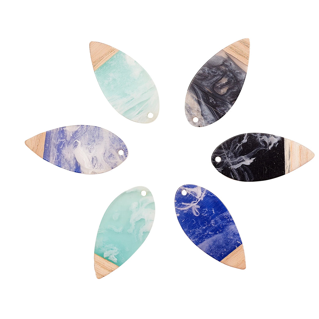 16Pcs Resin & Walnut Wood Pendants for DIY Jewelry Making