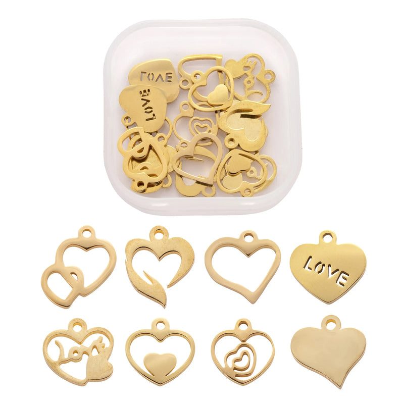 16Pcs Stainless Steel Love Heart Charms for Jewelry Making