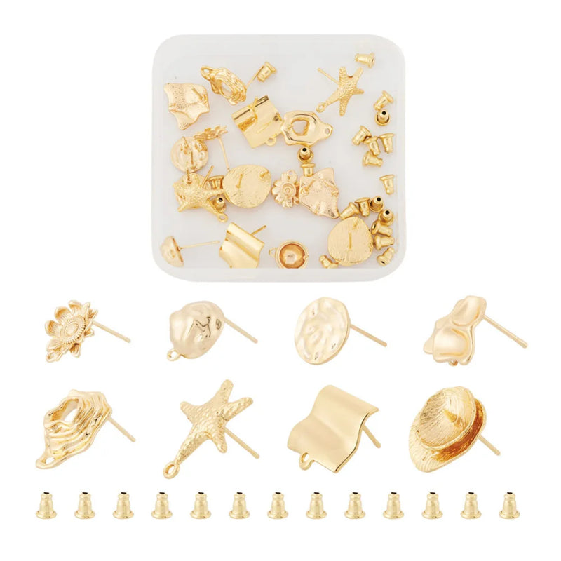 16Pcs Brass Starfish Stud Earrings with Stainless Steel Ear Nuts
