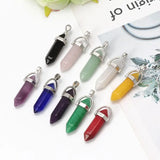 16Pcs Bullet Shape Healing Pointed Chakra Pendant Quartz Crystal Stone Charm DIY