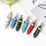 16Pcs Bullet Shape Healing Pointed Chakra Pendant Quartz Crystal Stone Charm DIY