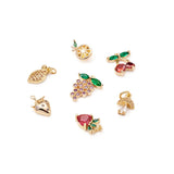 16Pcs CZ Golden Fruit Charms for DIY Jewelry Making