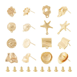 16Pcs Golden Stud Earrings Base with Loop for Women DIY Dangle Earrings