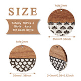 16Pcs Wood Resin Flat Round Charms for DIY Jewelry Making