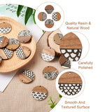 16Pcs Wood Resin Flat Round Charms for DIY Jewelry Making