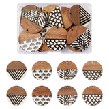 16Pcs Wood Resin Flat Round Charms for DIY Jewelry Making