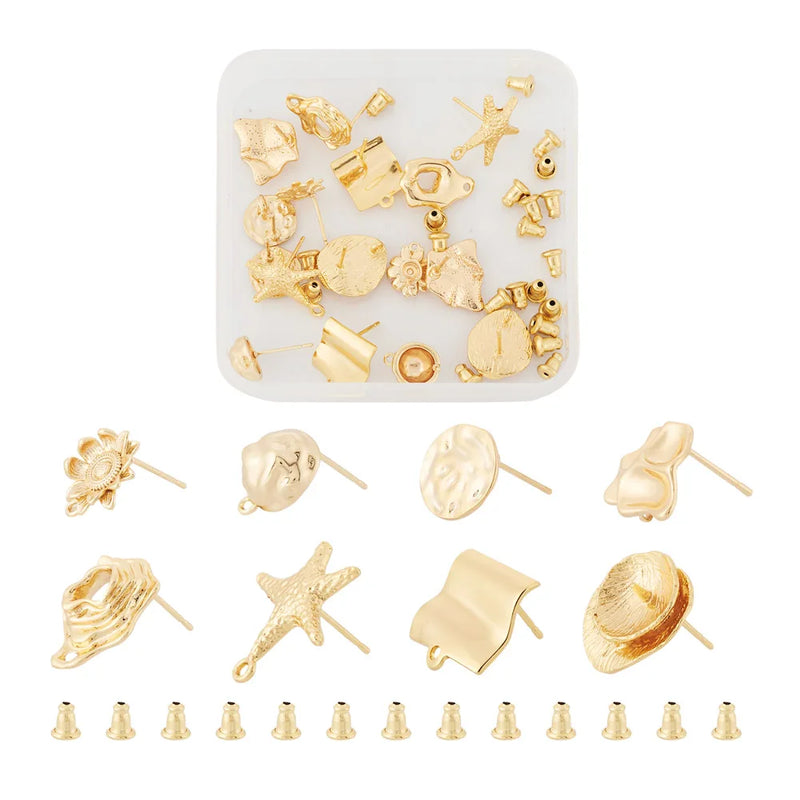16Pcs Brass Stud Earring Findings for DIY Jewelry Making