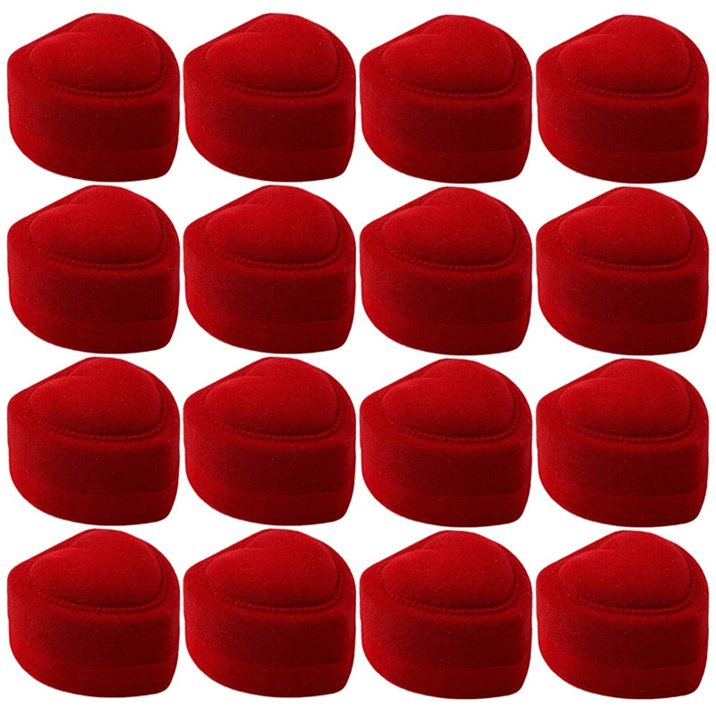 Red Velvet Heart Ring Box Jewelry Display Case Holder Wedding Organizer