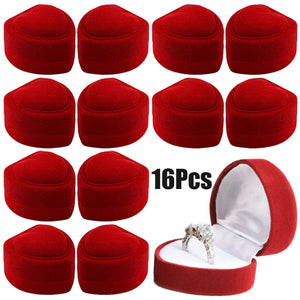 Red Velvet Heart Ring Box Jewelry Display Case Holder Wedding Organizer