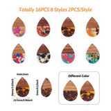 16Pcs Teardrop Resin Wood Charms for Earrings DIY Jewelry Craft Making