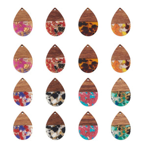 16Pcs Teardrop Resin Wood Charms for Earrings DIY Jewelry Craft Making