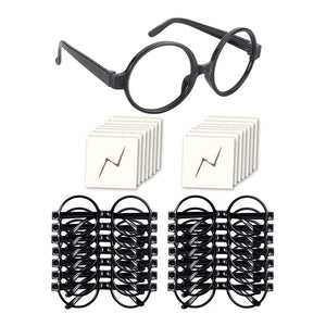 16Pcs Wizard Glasses Round No Lenses, Tattoos for Costume Party