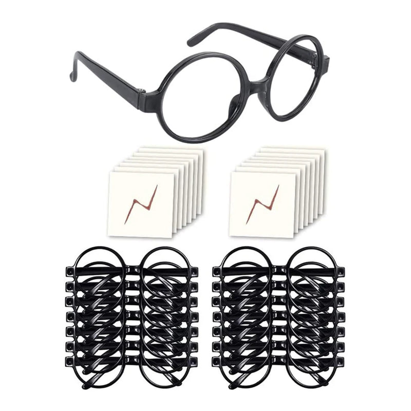 16Pcs Wizard Glasses Round No Lenses, Tattoos for Costume Party