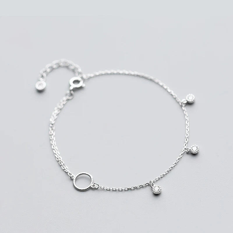 16-19cm Circle Charm 925 Silver Bracelet for Women Girls