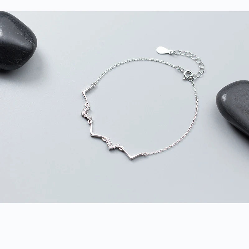 V Silver Chain Bracelet Women Fine Jewelry Female