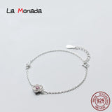 16cm+3cm Silver Peach Blossom Charm Chain Bracelet Women Fine Jewelry