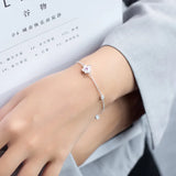 16cm+3cm Silver Peach Blossom Charm Chain Bracelet Women Fine Jewelry
