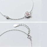 16cm+3cm Silver Peach Blossom Charm Chain Bracelet Women Fine Jewelry