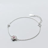 16cm+3cm Silver Peach Blossom Charm Chain Bracelet Women Fine Jewelry