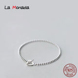Heart Ball Chain Bracelet 925 Silver Minimalist