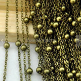 Antique Bronze Brass Cable Link Chain Ball Chain 1x2mm 16ft DIY Jewelry