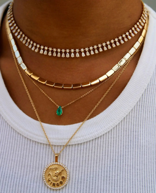 16" Geometric Beaded Link Tennis Chain Choker Necklace