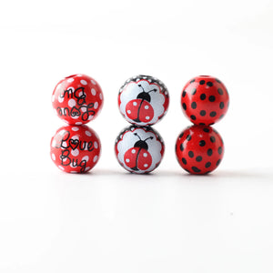 16mm Ladybug Print Wood Beads Round Spacer Wooden Pearl DIY Jewelry Making