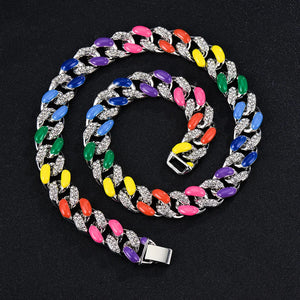16mm Rainbow Necklace Cuban Chain Hip-hop Accessory
