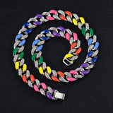 16mm Rainbow Necklace Cuban Chain Hip-hop Accessory
