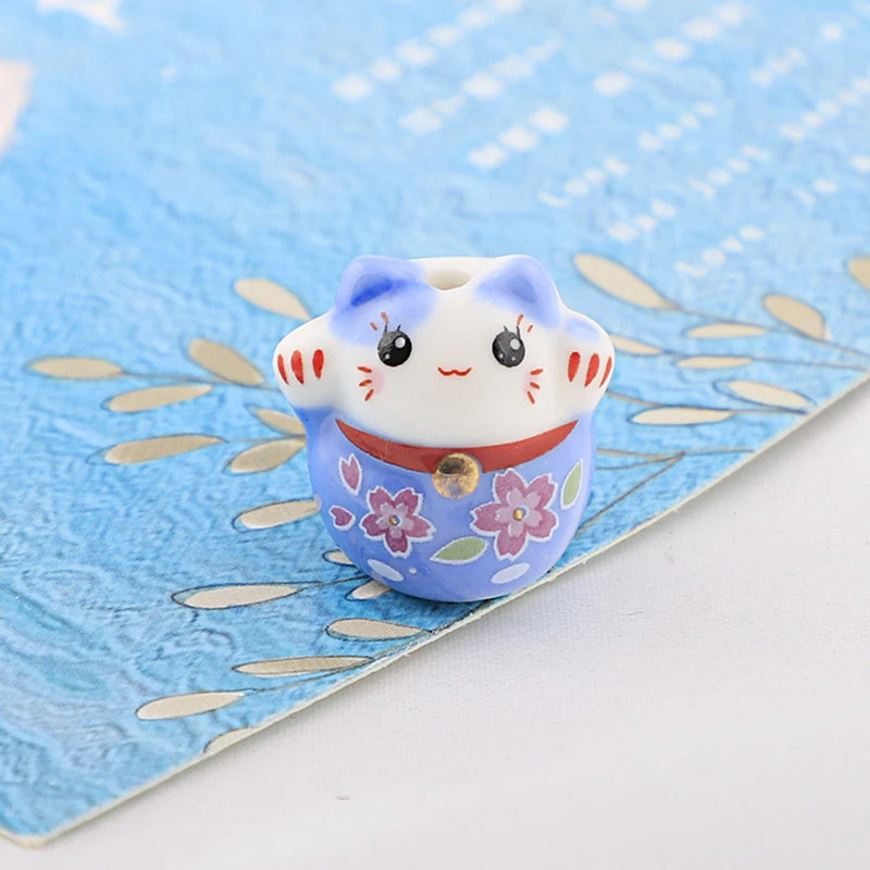16mm Ceramic Lucky Cat Beads - DIY Necklace Animal Spacer Beads