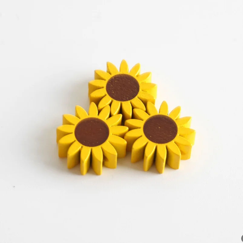 16mm Yellow Sunflower Bead Wooden Jewelry DIY Custom