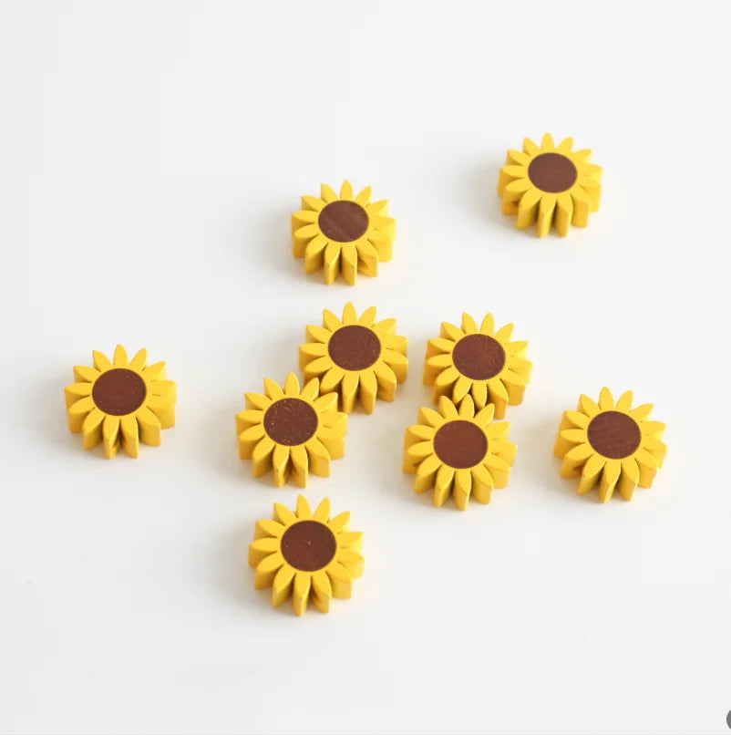 16mm Yellow Sunflower Bead Wooden Jewelry DIY Custom