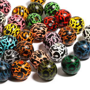 16mm Multicolor Wood Spacer Beads Round Ball Cow Pattern Loose Beads