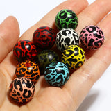 16mm Multicolor Wood Spacer Beads Round Ball Cow Pattern Loose Beads