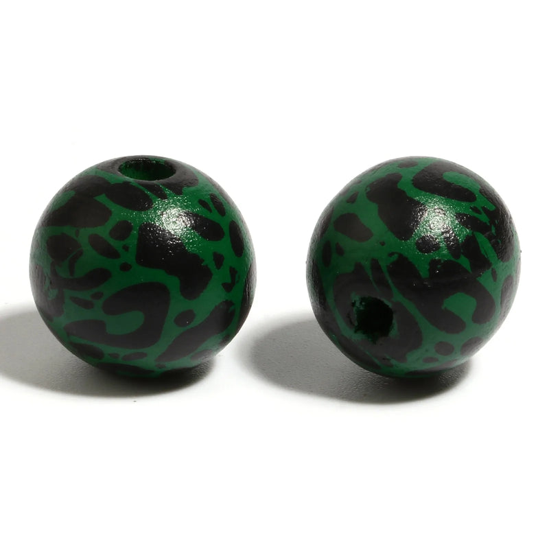 16mm Multicolor Wood Spacer Beads Round Ball Cow Pattern Loose Beads