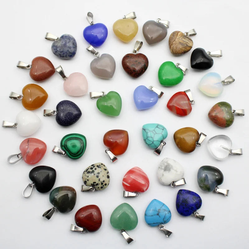 16mm Natural Agates Turquoises Quartz Heart Shape Pendant Crystal Amethysts