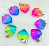 16mm Gemstone Quartz Crystal Opal Cat's Eye Charms Heart Pendants DIY Jewelry