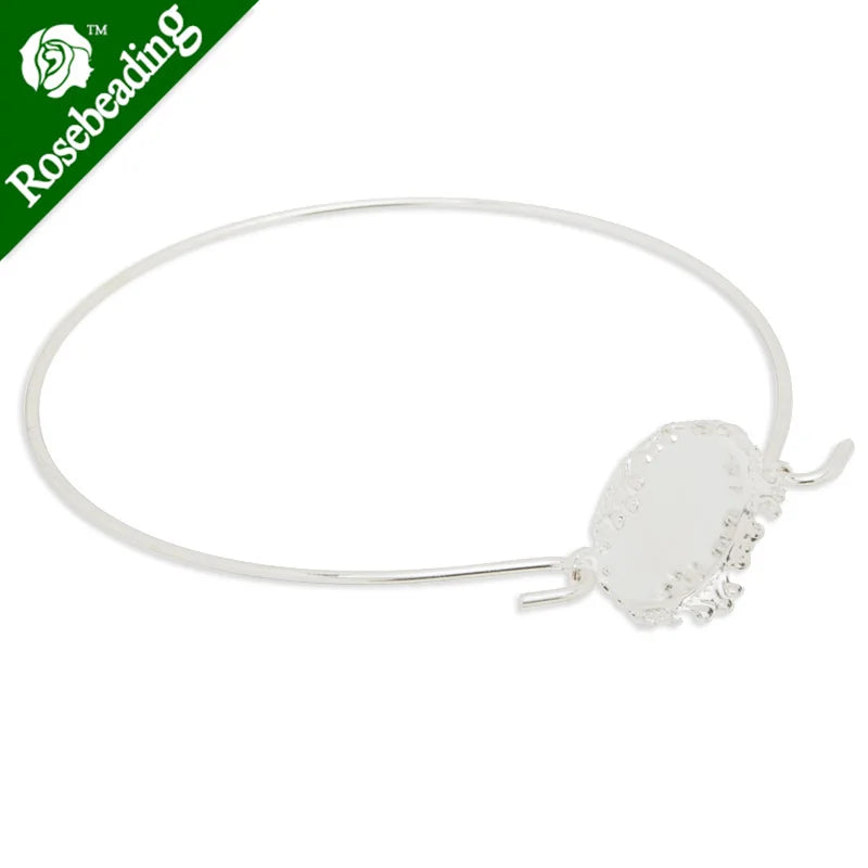16mm Round Setting Bracelet Silver Plated Cuff Bracelet Blank