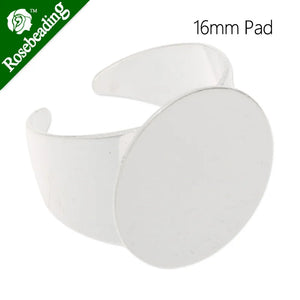 16mm Silver Plated Adjustable Ring Blanks Base With Pad, 20pcs/lot